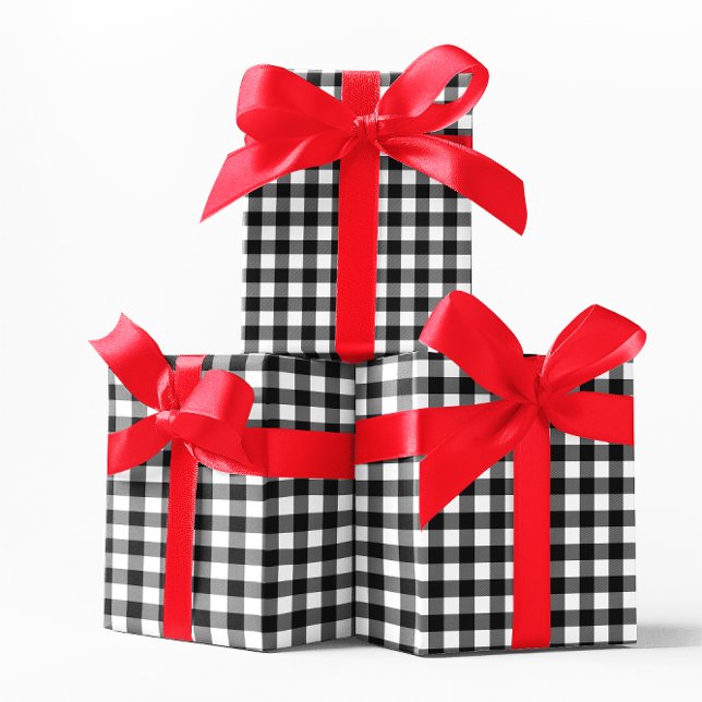 Kariertes klassisches Schwarz-Büffel Geschenkpapier (Classic White and Black Buffalo Plaid Wrapping Paper)