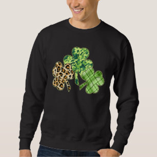 Kariertes Kleeblatt Leopard Camouflage Funny St Pa Sweatshirt