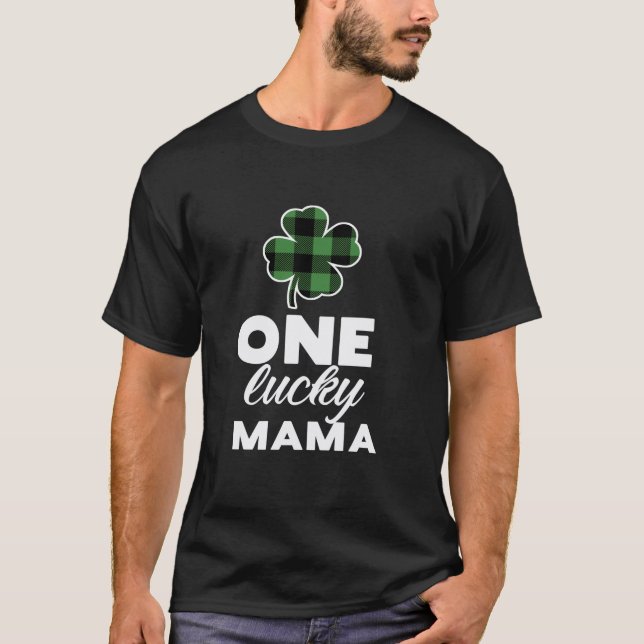 Kariertes Kleeblatt One Lucky Mama T-Shirt (Vorderseite)