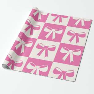 Kariertes Kokett Mädchen Rosa Schleifen Muster  Geschenkpapier