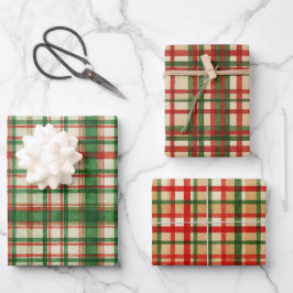 Kariertes Kunstmuster in der Classic Green Waterco Geschenkpapier Set