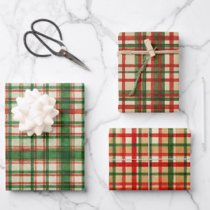 Kariertes Kunstmuster in der Classic Green Waterco Geschenkpapier Set