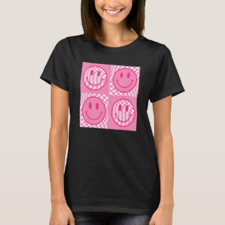 Kariertes Lächeln Gesicht Meme Rosa Glückliches Ge T-Shirt