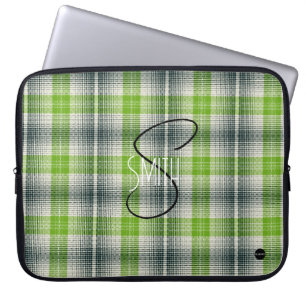 Kariertes Laptop-Cover mit Grün und Schwarz HAMbyW Laptopschutzhülle