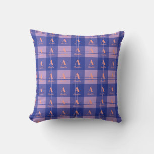 Kariertes Lila Monogramm-Muster Kissen
