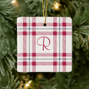 Kariertes Monogram Red Farm Country Weihnachten Keramikornament