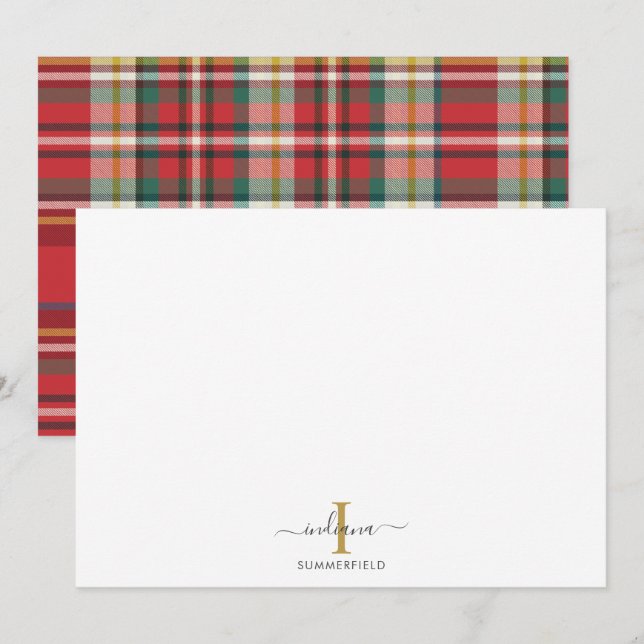 Kariertes Monogramm Anfangsname Holiday Rustikales Mitteilungskarte (Vorne/Hinten)