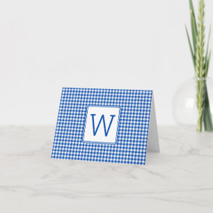 Kariertes Monogramm aus Gingham, blau und weiß