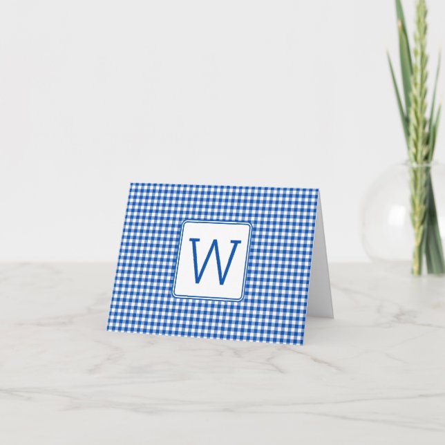 Kariertes Monogramm aus Gingham, blau und weiß (Vorderseite)