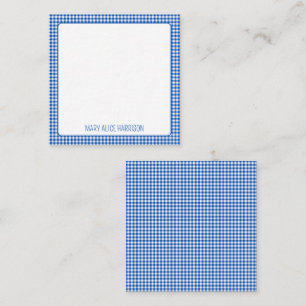 Kariertes Monogramm aus Gingham, blau und weiß Mitteilungskarte