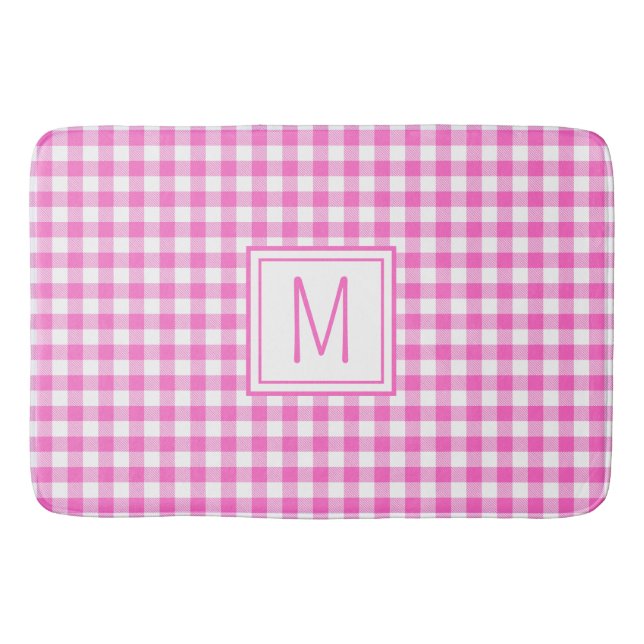 Kariertes Monogramm aus Gingham, rosa und weiß Badematte (Vorderseite)