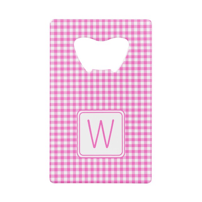 Kariertes Monogramm aus Gingham, rosa und weiß Geldbeutel Flaschenöffner (Vorderseite)