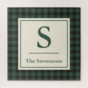 Kariertes Monogramm aus grünem Büffel Puzzle