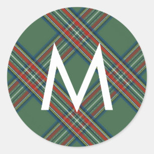 Kariertes Monogramm aus grünem Tartan Runder Aufkleber