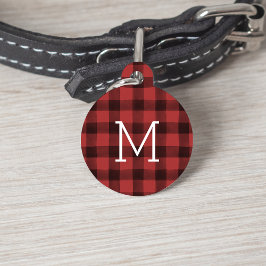 Kariertes Monogramm aus rotem und schwarzem Buffal Haustiermarke