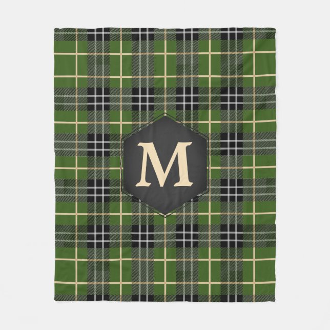 Kariertes Monogramm des rustikalen grünen Tartans Fleecedecke (Vorderseite)