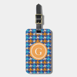 Kariertes Monogramm des Vintagen blauen Gepäckanhänger