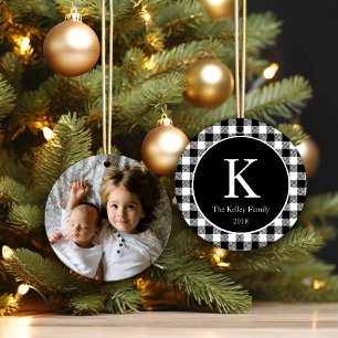 Kariertes Monogramm-Foto mit schwarzer Checked Keramik Ornament