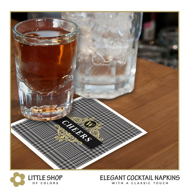 Kariertes Monogramm für das elegante Black-Gold-Gl Serviette (Von Creator hochgeladen)