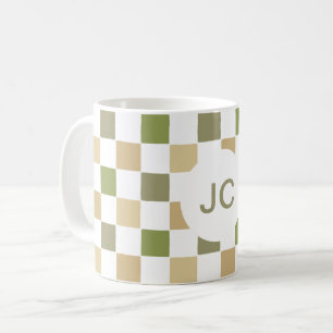 Kariertes Monogramm Grün Beige Modern Einfach Kaffeetasse