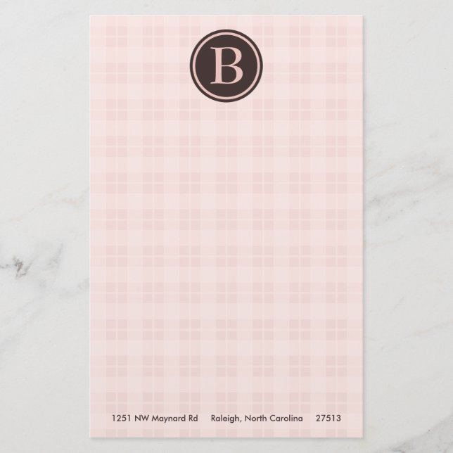 Kariertes Monogramm, hellrosa, statisch Briefpapier (Vorderseite)