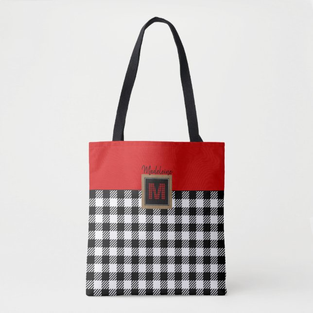 Kariertes Monogramm in Rot-Weiß und Schwarz-Buffal (Vorderseite)