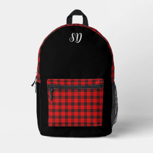 Kariertes Monogramm, rot und schwarz Bedruckter Rucksack