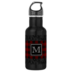 Kariertes Monogramm, rot und schwarz Trinkflasche