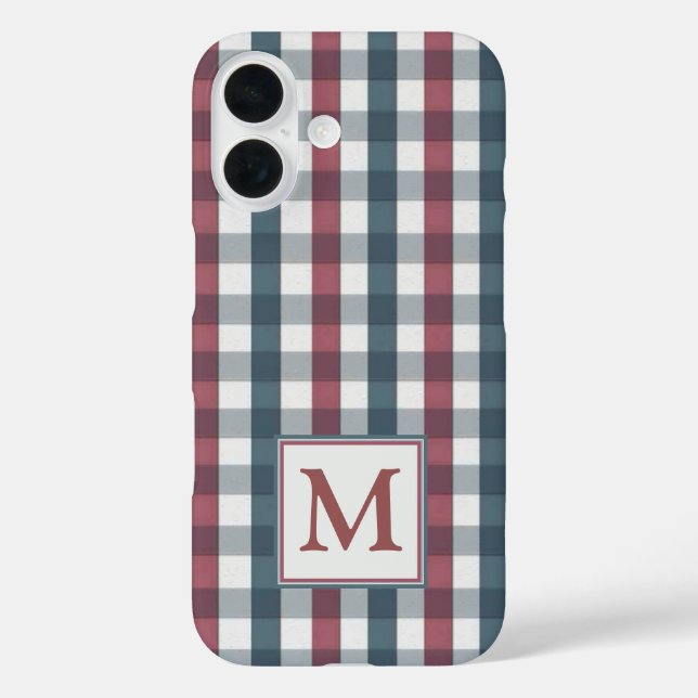 Kariertes Monogramm, rot, weiß und blau Case-Mate iPhone Hülle (Rückseite)