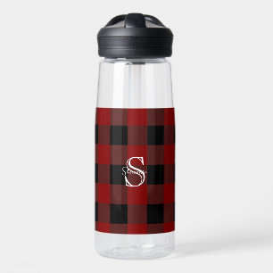 Kariertes Monogramm rotes und schwarzes Büffel Trinkflasche
