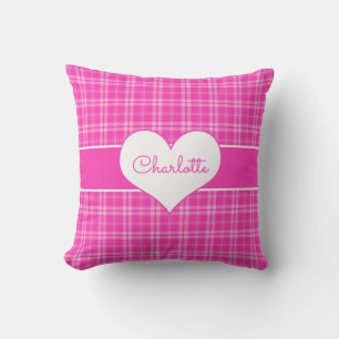 Kariertes Monogramm Sweet Heart Pink Kissen