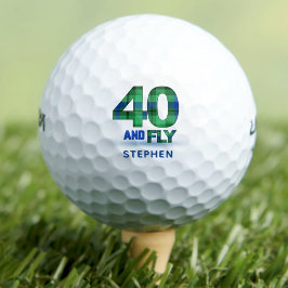 Kariertes Muster 40. Geburtstag Party Blau 40 und Golfball
