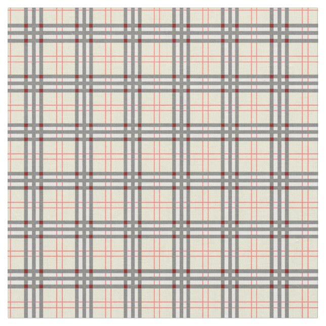 Kariertes Muster aus blassgelbem und rotem Tartan Stoff (Nahaufnahme)