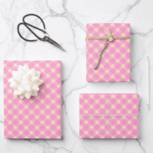 Kariertes Muster aus Retro Pink und White Gingham Geschenkpapier Set