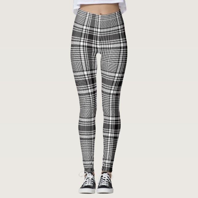 Kariertes Muster aus Schwarz-Weiß-Karo Leggings (Vorderseite)