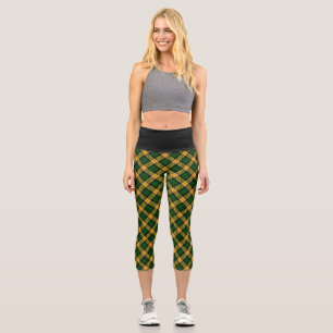 Kariertes Muster des grünen Gelbtartan-Raute Capri Leggings