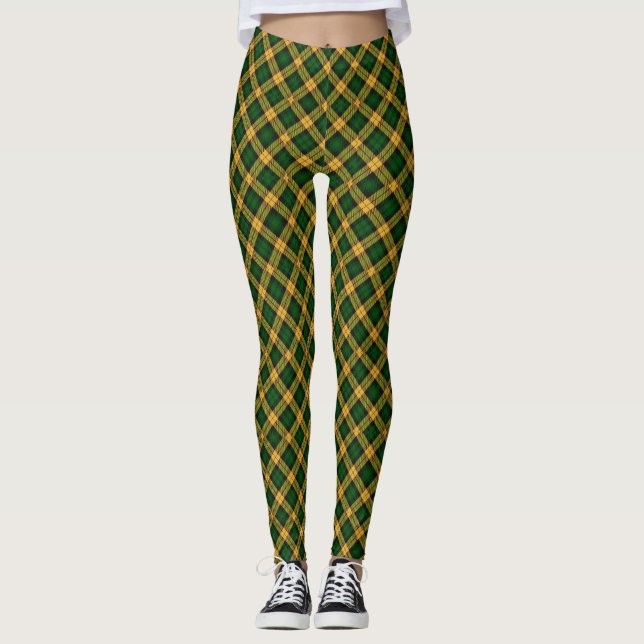 Kariertes Muster des grünen Gelbtartan-Raute Leggings (Vorderseite)