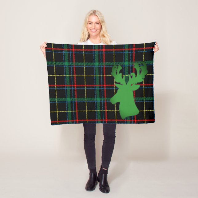 Kariertes Muster des grünen Tartan mit Hirsche-Sil Fleecedecke (Beispiel)