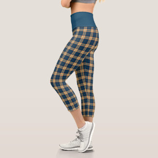 Kariertes Muster des Navy Blue Yellow Madras Capri Leggings