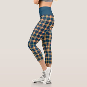 Kariertes Muster des Navy Yellow Madras Capri Leggings