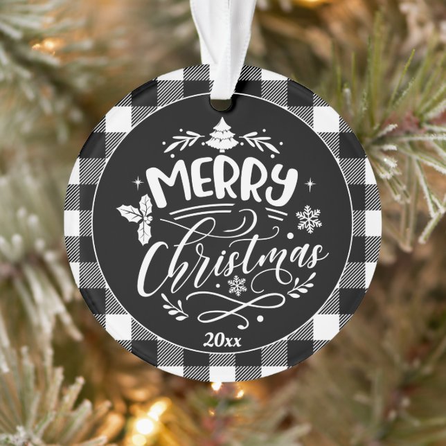 Kariertes Muster Frohe Weihnachts-Foto Ornament (Baum)
