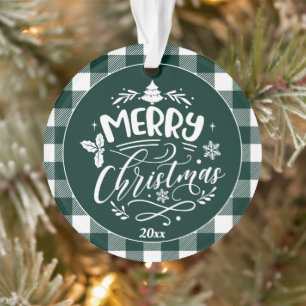 Kariertes Muster Frohe Weihnachts-Foto Ornament