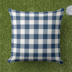 Kariertes Muster für Navy Blue und White Gingham Kissen