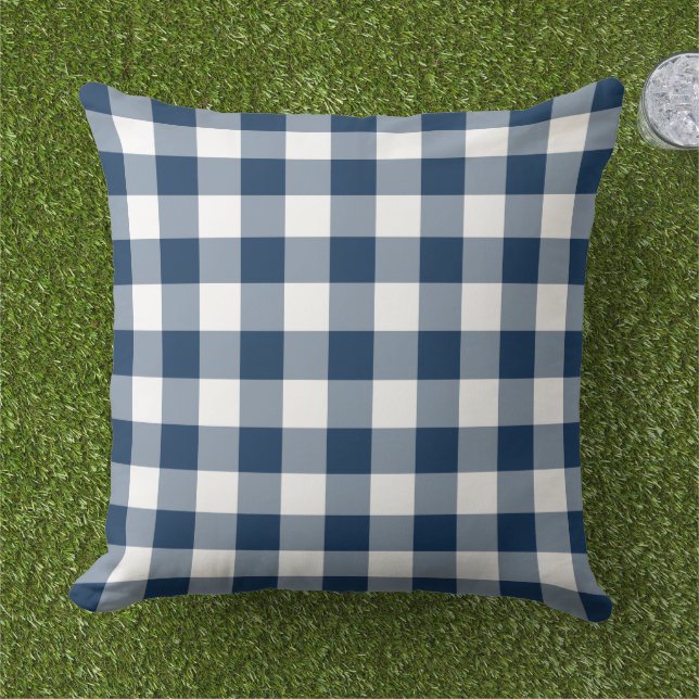 Kariertes Muster für Navy Blue und White Gingham Kissen (Gras)