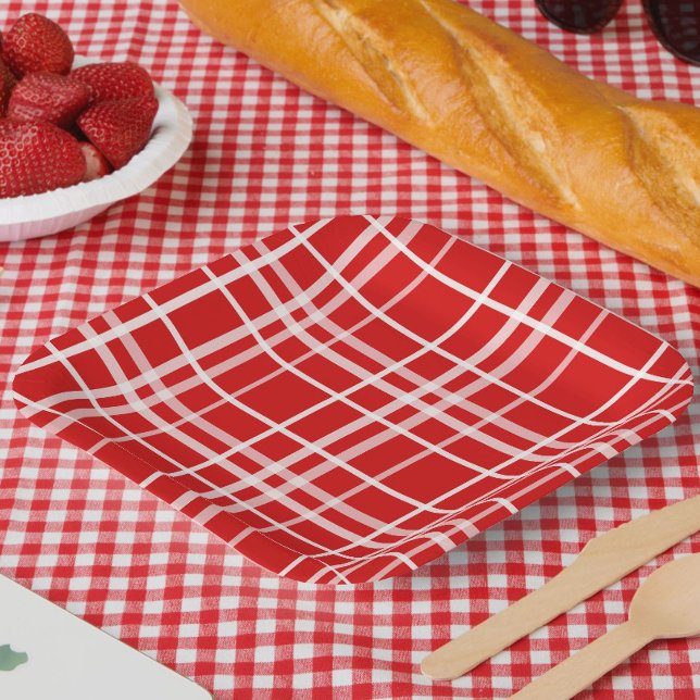 Kariertes Muster für Red White Tartan Pappteller (Von Creator hochgeladen)