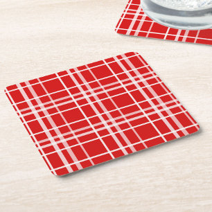 Kariertes Muster für Red White Tartan Rechteckiger Pappuntersetzer