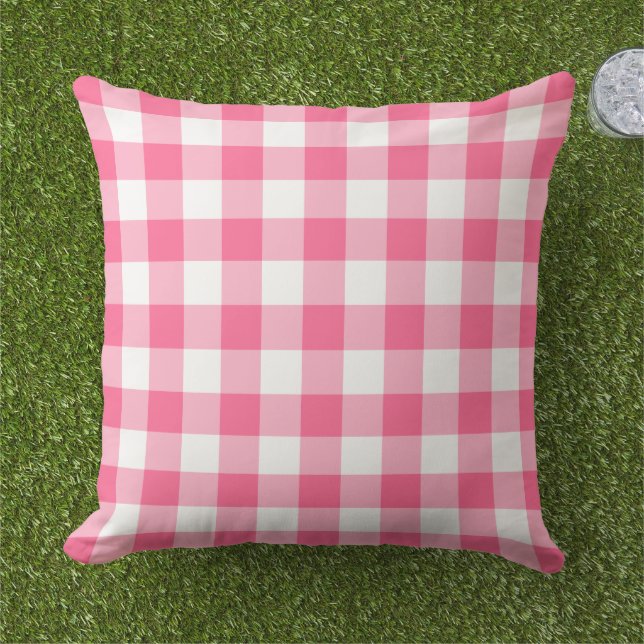 Kariertes Muster in Rosa und Weiß Gingham Kissen (Gras)