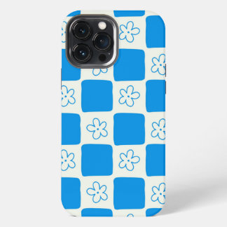 Kariertes Muster mit blauer Blume im präppy-Stil iPhone 13 Pro Max Hülle