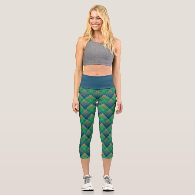 Kariertes Muster mit Zickzack-Färbung Capri Leggings (Vorderseite)