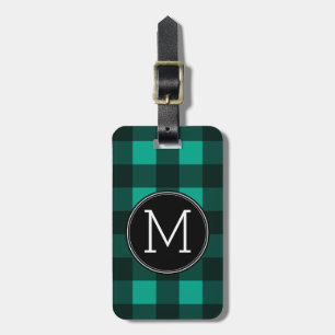 Kariertes Muster-Monogramm von Green & Black Buffa Gepäckanhänger